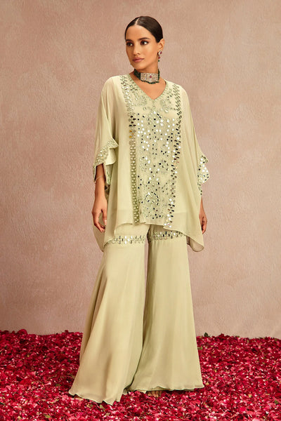 Sage Mirror Embroidered Sharara Set Indian Clothing in Denver, CO, Aurora, CO, Boulder, CO, Fort Collins, CO, Colorado Springs, CO, Parker, CO, Highlands Ranch, CO, Cherry Creek, CO, Centennial, CO, and Longmont, CO. NATIONWIDE SHIPPING USA- India Fashion X