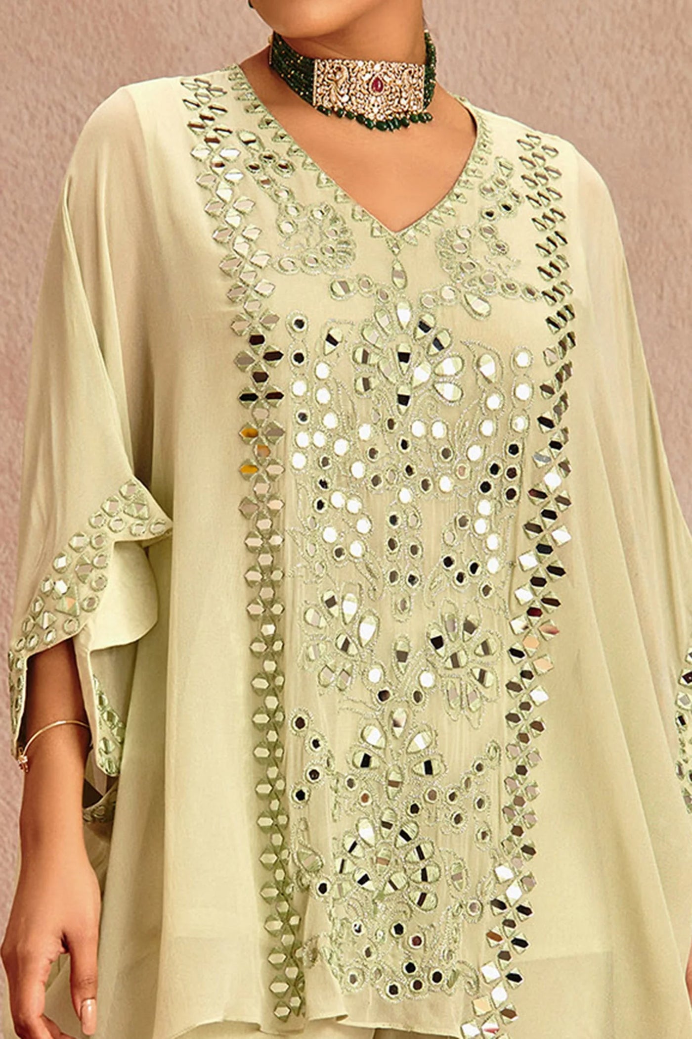 Sage Mirror Embroidered Sharara Set Indian Clothing in Denver, CO, Aurora, CO, Boulder, CO, Fort Collins, CO, Colorado Springs, CO, Parker, CO, Highlands Ranch, CO, Cherry Creek, CO, Centennial, CO, and Longmont, CO. NATIONWIDE SHIPPING USA- India Fashion X