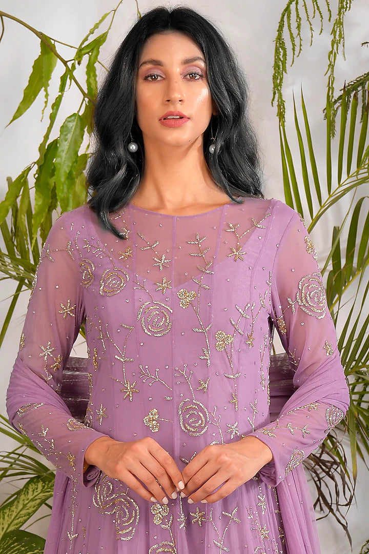 Lilac Embroidered Anarkali Set Indian Clothing in Denver, CO, Aurora, CO, Boulder, CO, Fort Collins, CO, Colorado Springs, CO, Parker, CO, Highlands Ranch, CO, Cherry Creek, CO, Centennial, CO, and Longmont, CO. NATIONWIDE SHIPPING USA- India Fashion X