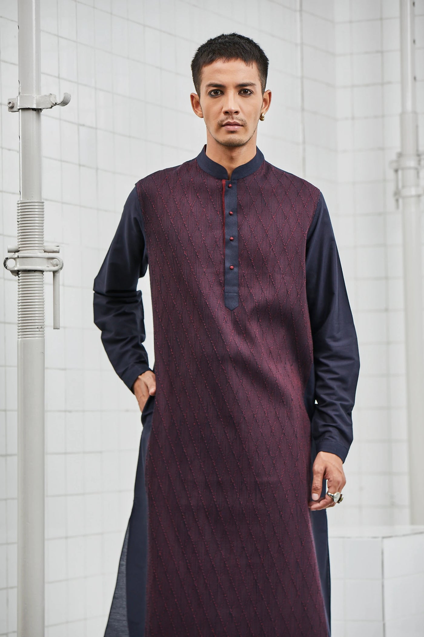 Navy Purple Pintuck Kurta Set Indian Clothing in Denver, CO, Aurora, CO, Boulder, CO, Fort Collins, CO, Colorado Springs, CO, Parker, CO, Highlands Ranch, CO, Cherry Creek, CO, Centennial, CO, and Longmont, CO. NATIONWIDE SHIPPING USA- India Fashion X