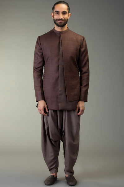 Brown Silk Bandhgala Indian Clothing in Denver, CO, Aurora, CO, Boulder, CO, Fort Collins, CO, Colorado Springs, CO, Parker, CO, Highlands Ranch, CO, Cherry Creek, CO, Centennial, CO, and Longmont, CO. NATIONWIDE SHIPPING USA- India Fashion X