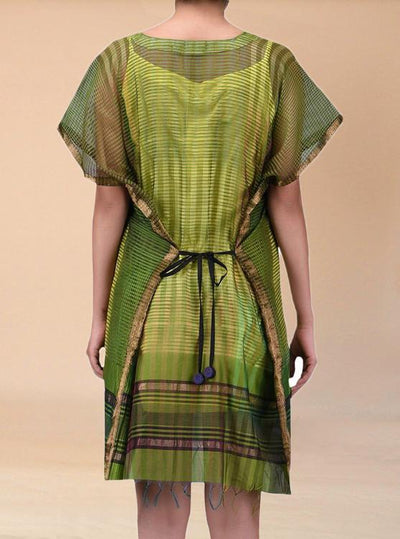 Green Cotton Silk Tunic Dress - Indian Clothing in Denver, CO, Aurora, CO, Boulder, CO, Fort Collins, CO, Colorado Springs, CO, Parker, CO, Highlands Ranch, CO, Cherry Creek, CO, Centennial, CO, and Longmont, CO. Nationwide shipping USA - India Fashion X