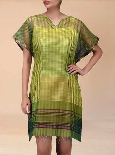 Green Cotton Silk Tunic Dress - Indian Clothing in Denver, CO, Aurora, CO, Boulder, CO, Fort Collins, CO, Colorado Springs, CO, Parker, CO, Highlands Ranch, CO, Cherry Creek, CO, Centennial, CO, and Longmont, CO. Nationwide shipping USA - India Fashion X