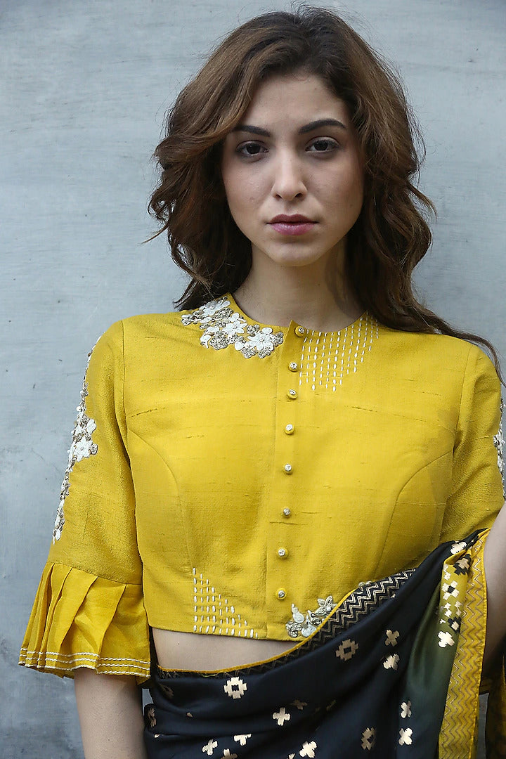 Mustard Yellow Embroidered Blouse - Indian Clothing in Denver, CO, Aurora, CO, Boulder, CO, Fort Collins, CO, Colorado Springs, CO, Parker, CO, Highlands Ranch, CO, Cherry Creek, CO, Centennial, CO, and Longmont, CO. Nationwide shipping USA - India Fashion X