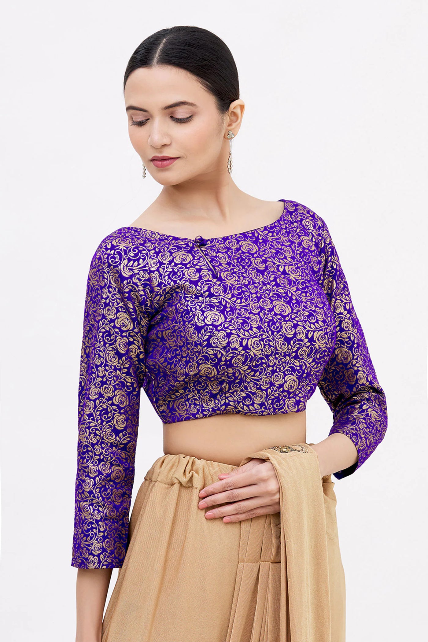 Purple Brocade Saree Blouse - Indian Clothing in Denver, CO, Aurora, CO, Boulder, CO, Fort Collins, CO, Colorado Springs, CO, Parker, CO, Highlands Ranch, CO, Cherry Creek, CO, Centennial, CO, and Longmont, CO. Nationwide shipping USA - India Fashion X