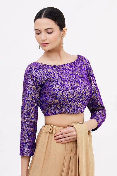 Purple Brocade Saree Blouse - Indian Clothing in Denver, CO, Aurora, CO, Boulder, CO, Fort Collins, CO, Colorado Springs, CO, Parker, CO, Highlands Ranch, CO, Cherry Creek, CO, Centennial, CO, and Longmont, CO. Nationwide shipping USA - India Fashion X