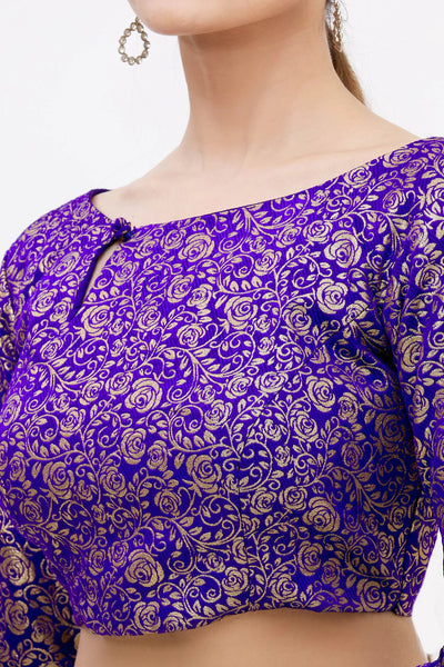 Purple Brocade Saree Blouse - Indian Clothing in Denver, CO, Aurora, CO, Boulder, CO, Fort Collins, CO, Colorado Springs, CO, Parker, CO, Highlands Ranch, CO, Cherry Creek, CO, Centennial, CO, and Longmont, CO. Nationwide shipping USA - India Fashion X