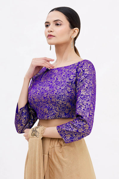 Purple Brocade Saree Blouse - Indian Clothing in Denver, CO, Aurora, CO, Boulder, CO, Fort Collins, CO, Colorado Springs, CO, Parker, CO, Highlands Ranch, CO, Cherry Creek, CO, Centennial, CO, and Longmont, CO. Nationwide shipping USA - India Fashion X