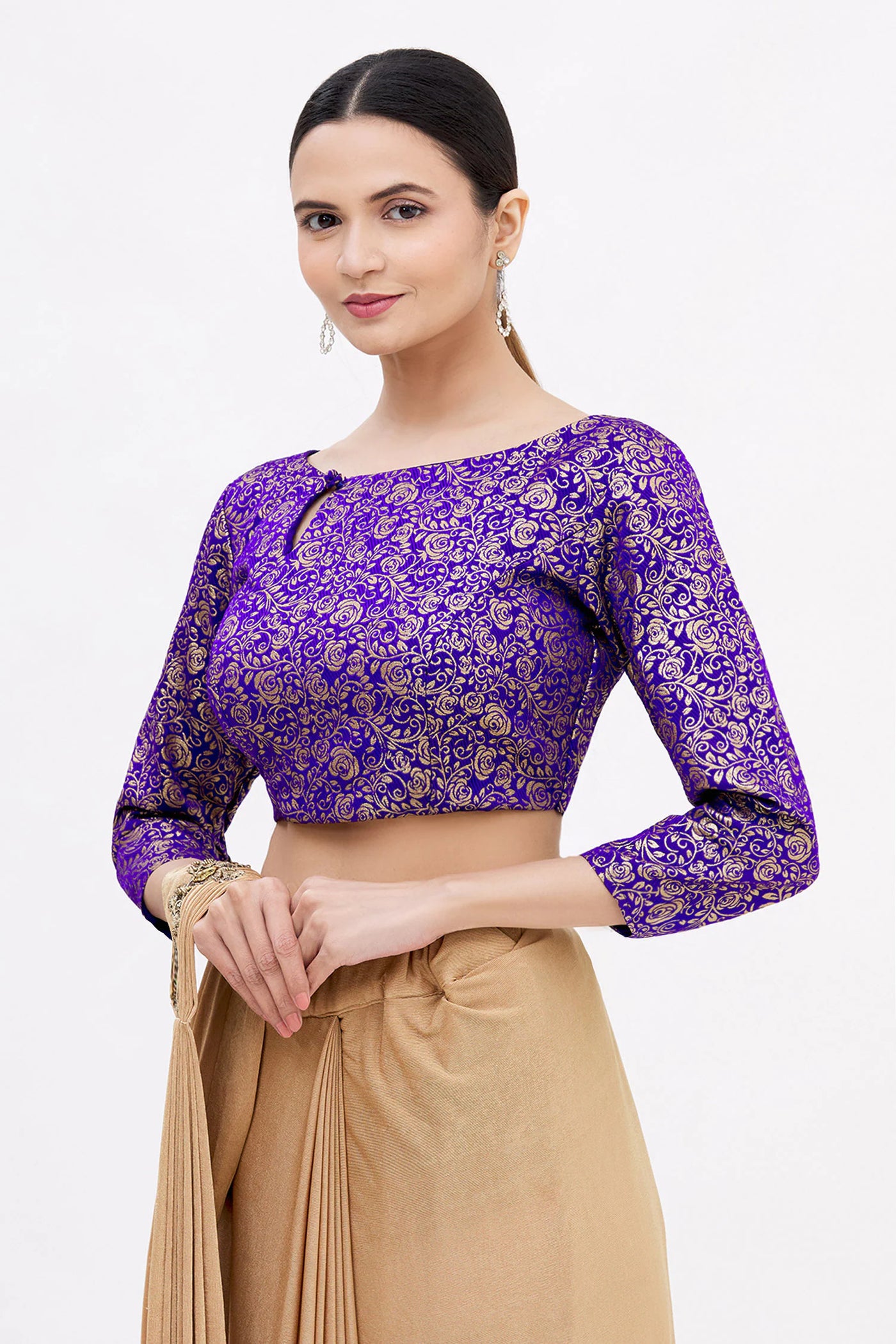 Purple Brocade Saree Blouse - Indian Clothing in Denver, CO, Aurora, CO, Boulder, CO, Fort Collins, CO, Colorado Springs, CO, Parker, CO, Highlands Ranch, CO, Cherry Creek, CO, Centennial, CO, and Longmont, CO. Nationwide shipping USA - India Fashion X