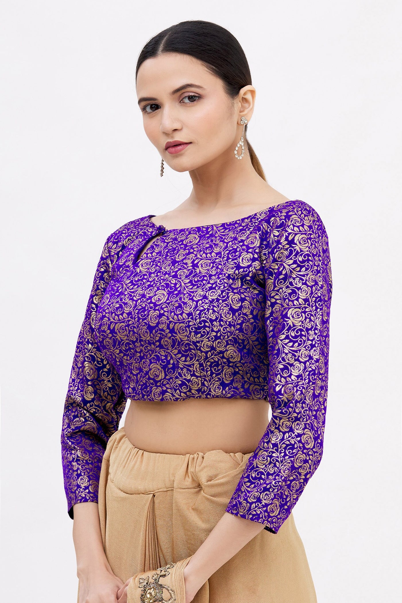 Purple Brocade Saree Blouse - Indian Clothing in Denver, CO, Aurora, CO, Boulder, CO, Fort Collins, CO, Colorado Springs, CO, Parker, CO, Highlands Ranch, CO, Cherry Creek, CO, Centennial, CO, and Longmont, CO. Nationwide shipping USA - India Fashion X