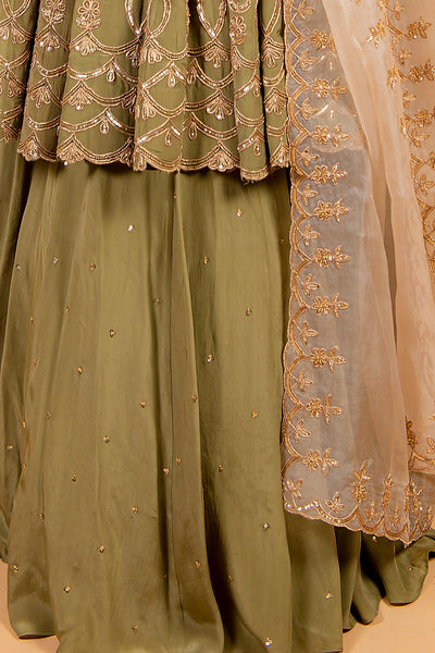 Olive Crepe Skirt Set - Indian Clothing in Denver, CO, Aurora, CO, Boulder, CO, Fort Collins, CO, Colorado Springs, CO, Parker, CO, Highlands Ranch, CO, Cherry Creek, CO, Centennial, CO, and Longmont, CO. Nationwide shipping USA - India Fashion X
