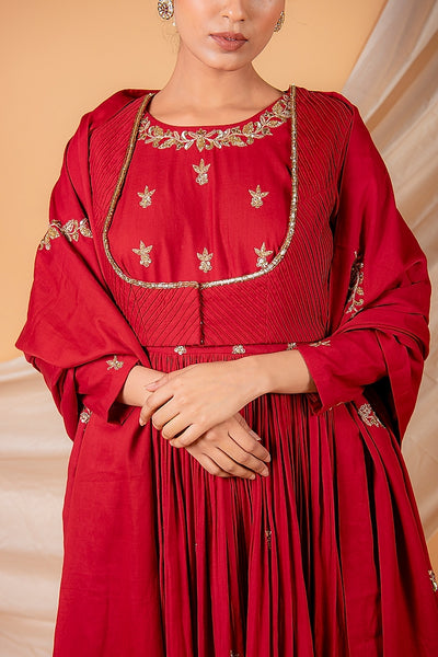 Fiery Red Jacket Anarkali Set - Indian Clothing in Denver, CO, Aurora, CO, Boulder, CO, Fort Collins, CO, Colorado Springs, CO, Parker, CO, Highlands Ranch, CO, Cherry Creek, CO, Centennial, CO, and Longmont, CO. Nationwide shipping USA - India Fashion X