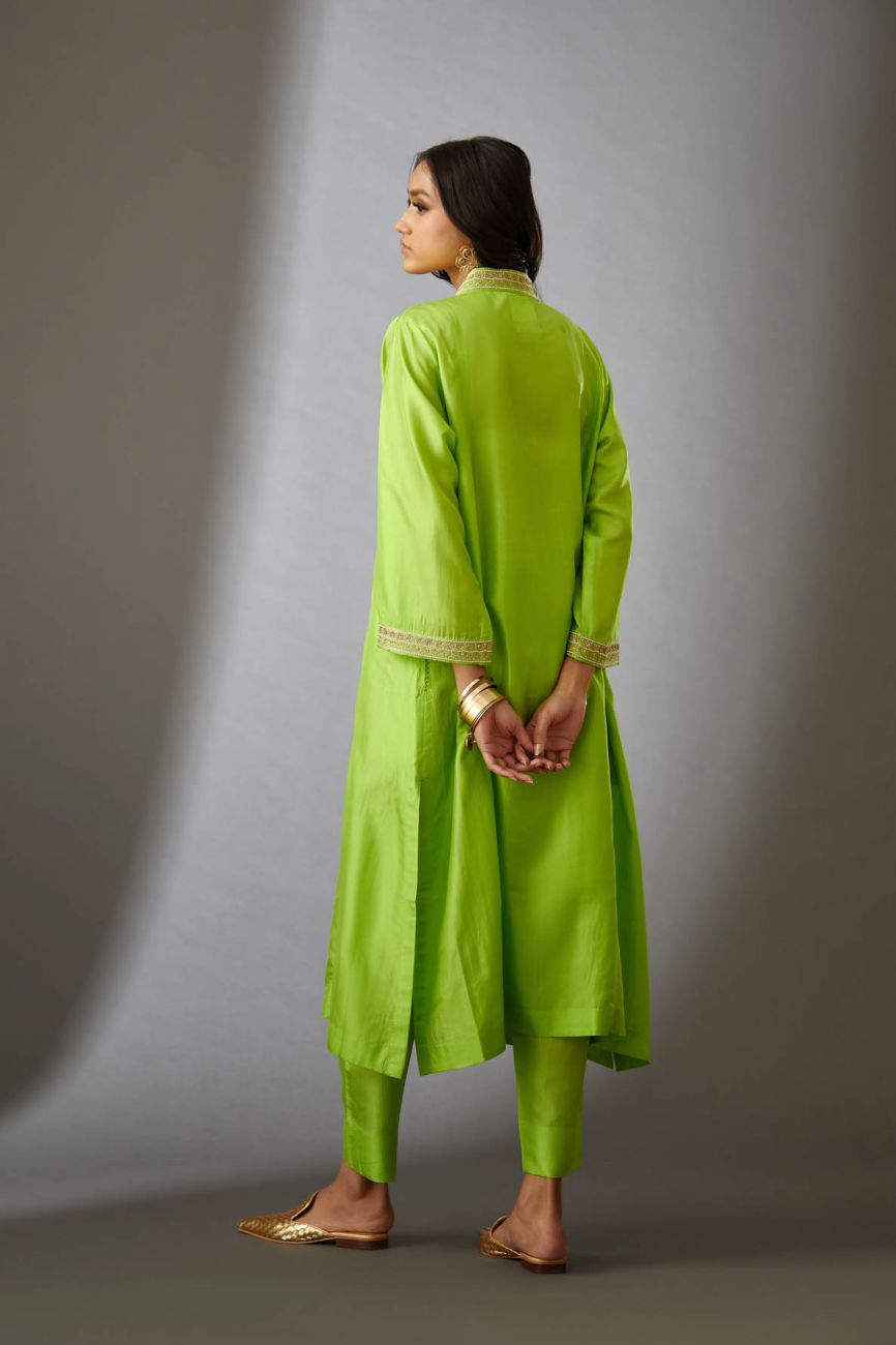 Lime Hand Embroidered Tunic Set - Indian Clothing in Denver, CO, Aurora, CO, Boulder, CO, Fort Collins, CO, Colorado Springs, CO, Parker, CO, Highlands Ranch, CO, Cherry Creek, CO, Centennial, CO, and Longmont, CO. Nationwide shipping USA - India Fashion X