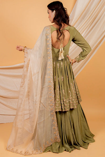 Olive Crepe Skirt Set - Indian Clothing in Denver, CO, Aurora, CO, Boulder, CO, Fort Collins, CO, Colorado Springs, CO, Parker, CO, Highlands Ranch, CO, Cherry Creek, CO, Centennial, CO, and Longmont, CO. Nationwide shipping USA - India Fashion X