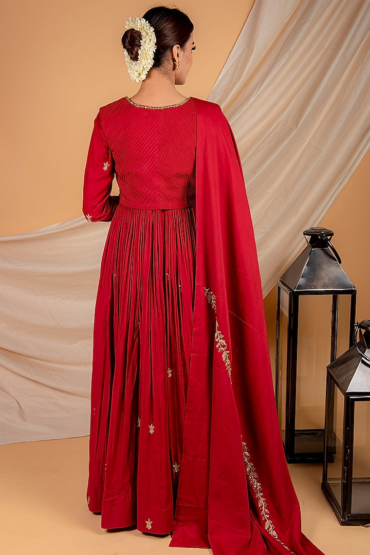 Fiery Red Jacket Anarkali Set - Indian Clothing in Denver, CO, Aurora, CO, Boulder, CO, Fort Collins, CO, Colorado Springs, CO, Parker, CO, Highlands Ranch, CO, Cherry Creek, CO, Centennial, CO, and Longmont, CO. Nationwide shipping USA - India Fashion X