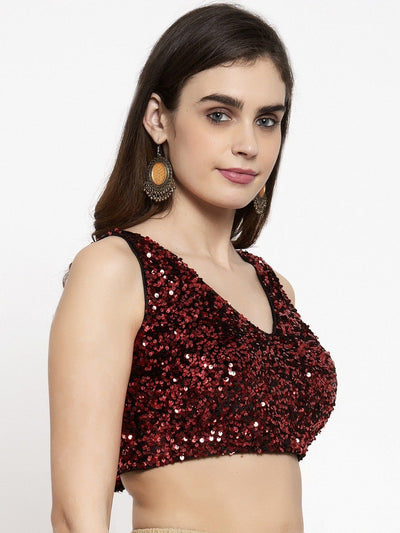 Saree Blouse Top in Shimmering Cherry Red - Indian Clothing in Denver, CO, Aurora, CO, Boulder, CO, Fort Collins, CO, Colorado Springs, CO, Parker, CO, Highlands Ranch, CO, Cherry Creek, CO, Centennial, CO, and Longmont, CO. Nationwide shipping USA - India Fashion X
