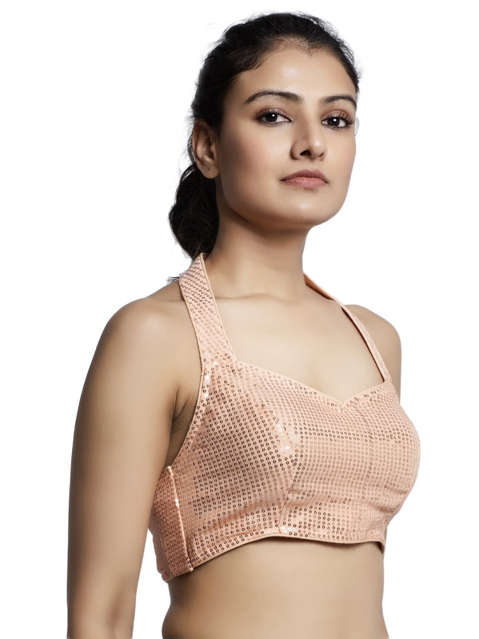 Saree Blouse Top in Shimmering Peach - Indian Clothing in Denver, CO, Aurora, CO, Boulder, CO, Fort Collins, CO, Colorado Springs, CO, Parker, CO, Highlands Ranch, CO, Cherry Creek, CO, Centennial, CO, and Longmont, CO. Nationwide shipping USA - India Fashion X