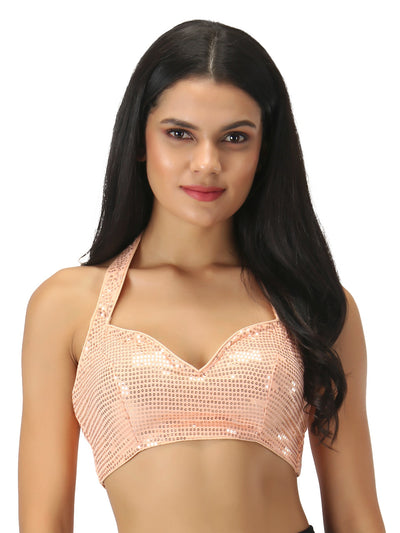 Saree Blouse Top in Shimmering Peach - Indian Clothing in Denver, CO, Aurora, CO, Boulder, CO, Fort Collins, CO, Colorado Springs, CO, Parker, CO, Highlands Ranch, CO, Cherry Creek, CO, Centennial, CO, and Longmont, CO. Nationwide shipping USA - India Fashion X