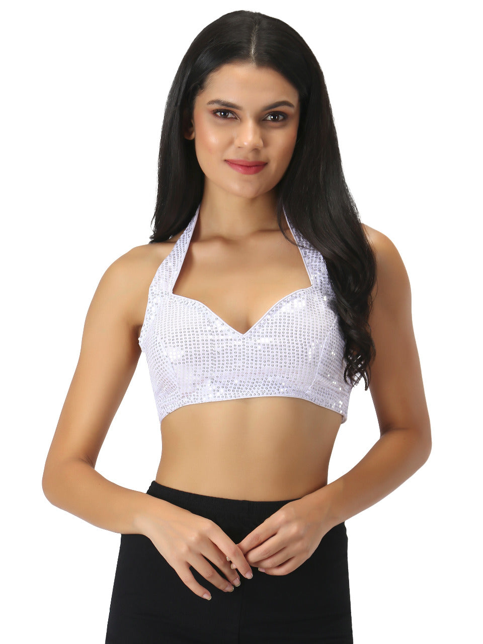 Saree Blouse Top in Shimmering White - Indian Clothing in Denver, CO, Aurora, CO, Boulder, CO, Fort Collins, CO, Colorado Springs, CO, Parker, CO, Highlands Ranch, CO, Cherry Creek, CO, Centennial, CO, and Longmont, CO. Nationwide shipping USA - India Fashion X