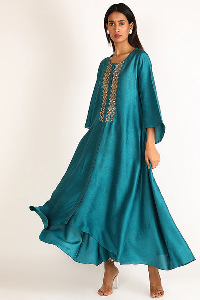 Blue Embroidered Tunic Set - Indian Clothing in Denver, CO, Aurora, CO, Boulder, CO, Fort Collins, CO, Colorado Springs, CO, Parker, CO, Highlands Ranch, CO, Cherry Creek, CO, Centennial, CO, and Longmont, CO. Nationwide shipping USA - India Fashion X