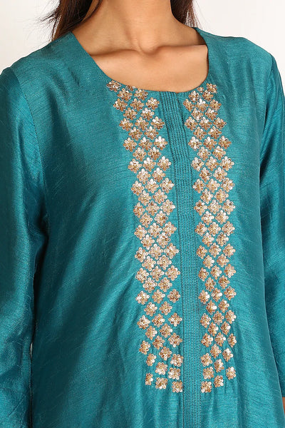 Blue Embroidered Tunic Set - Indian Clothing in Denver, CO, Aurora, CO, Boulder, CO, Fort Collins, CO, Colorado Springs, CO, Parker, CO, Highlands Ranch, CO, Cherry Creek, CO, Centennial, CO, and Longmont, CO. Nationwide shipping USA - India Fashion X