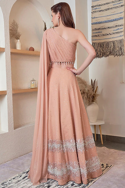 Peach Pearl Lehenga Set - Indian Clothing in Denver, CO, Aurora, CO, Boulder, CO, Fort Collins, CO, Colorado Springs, CO, Parker, CO, Highlands Ranch, CO, Cherry Creek, CO, Centennial, CO, and Longmont, CO. Nationwide shipping USA - India Fashion X