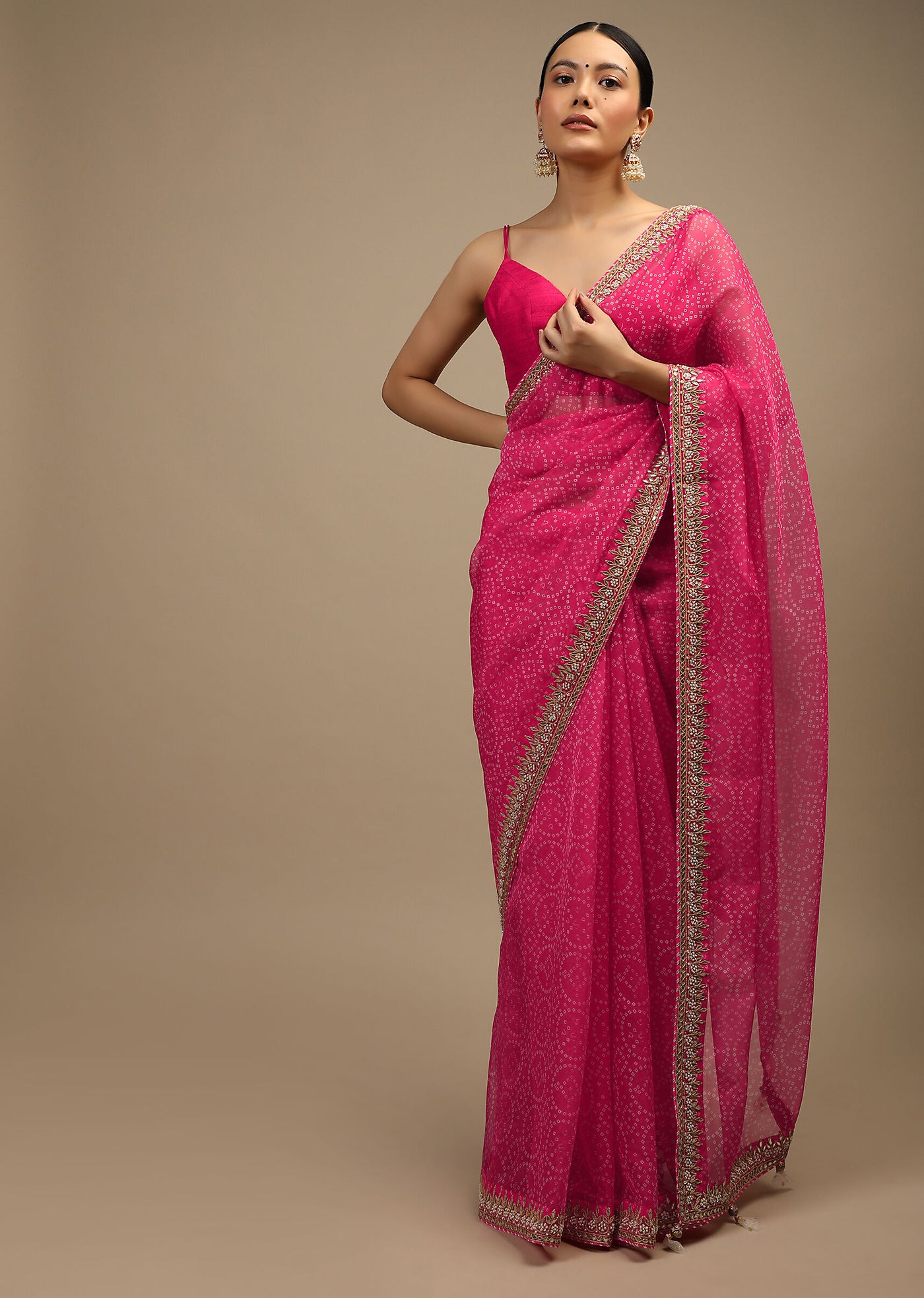 Pink Ethnic Print Saree - Indian Clothing in Denver, CO, Aurora, CO, Boulder, CO, Fort Collins, CO, Colorado Springs, CO, Parker, CO, Highlands Ranch, CO, Cherry Creek, CO, Centennial, CO, and Longmont, CO. Nationwide shipping USA - India Fashion X