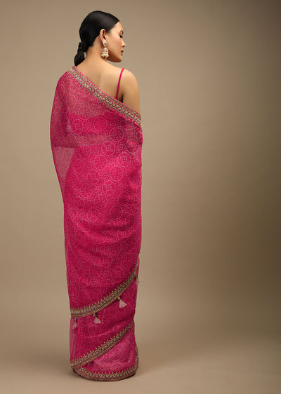 Pink Ethnic Print Saree - Indian Clothing in Denver, CO, Aurora, CO, Boulder, CO, Fort Collins, CO, Colorado Springs, CO, Parker, CO, Highlands Ranch, CO, Cherry Creek, CO, Centennial, CO, and Longmont, CO. Nationwide shipping USA - India Fashion X
