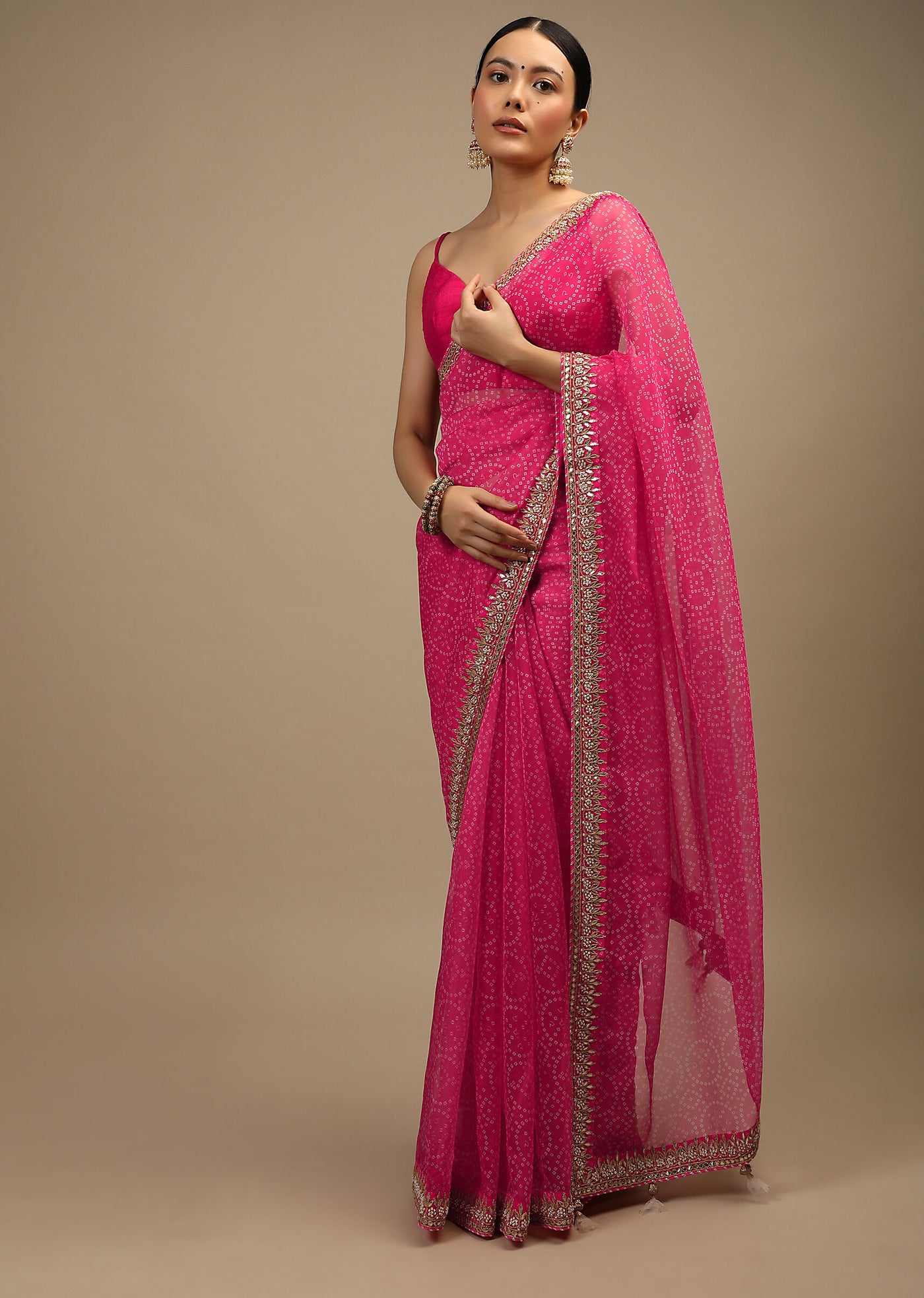 Pink Ethnic Print Saree - Indian Clothing in Denver, CO, Aurora, CO, Boulder, CO, Fort Collins, CO, Colorado Springs, CO, Parker, CO, Highlands Ranch, CO, Cherry Creek, CO, Centennial, CO, and Longmont, CO. Nationwide shipping USA - India Fashion X