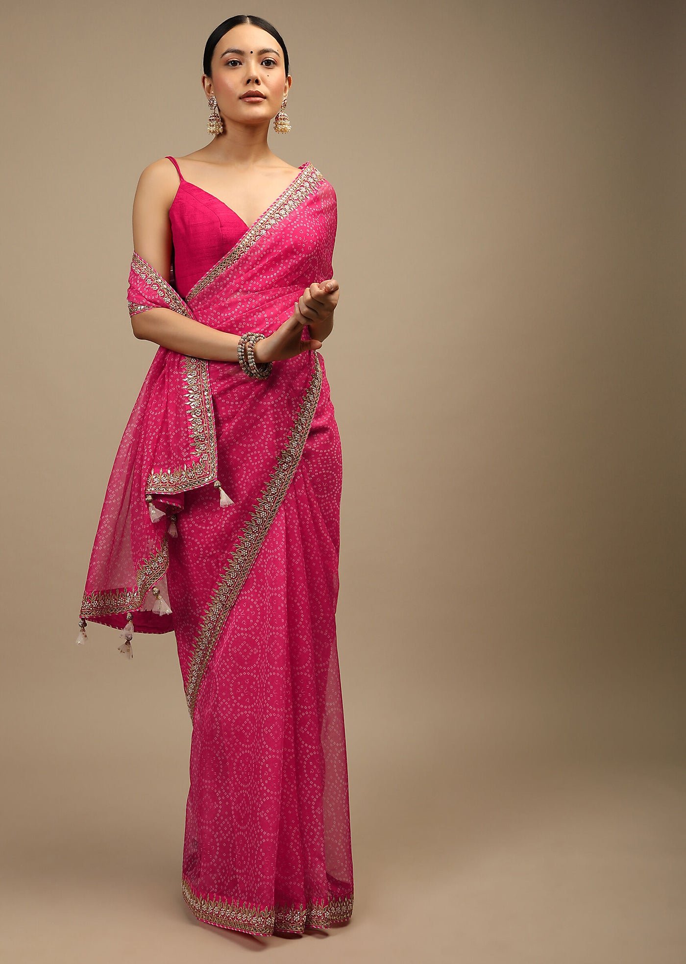 Pink Ethnic Print Saree - Indian Clothing in Denver, CO, Aurora, CO, Boulder, CO, Fort Collins, CO, Colorado Springs, CO, Parker, CO, Highlands Ranch, CO, Cherry Creek, CO, Centennial, CO, and Longmont, CO. Nationwide shipping USA - India Fashion X