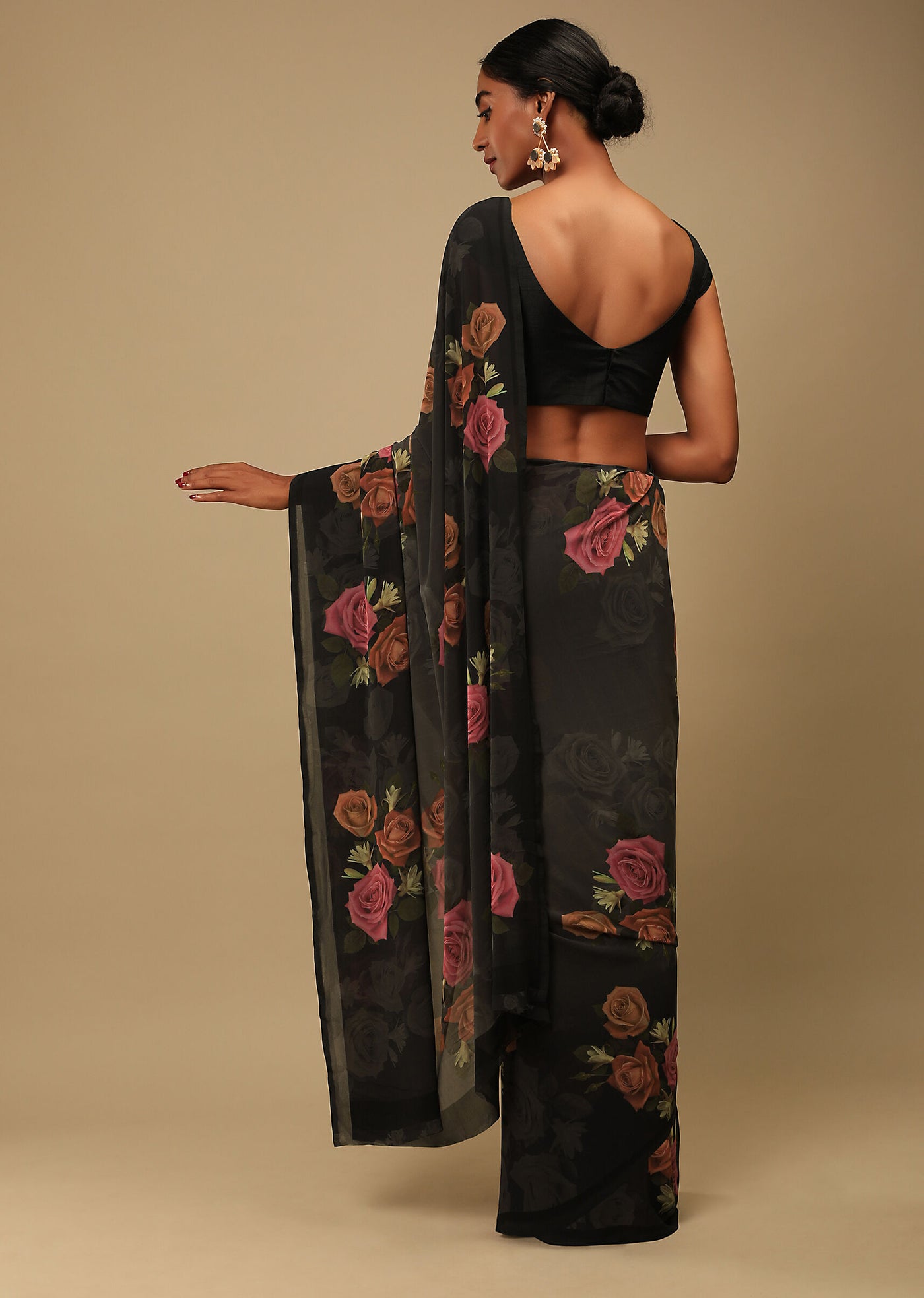 Black Rose Print Saree - Indian Clothing in Denver, CO, Aurora, CO, Boulder, CO, Fort Collins, CO, Colorado Springs, CO, Parker, CO, Highlands Ranch, CO, Cherry Creek, CO, Centennial, CO, and Longmont, CO. Nationwide shipping USA - India Fashion X