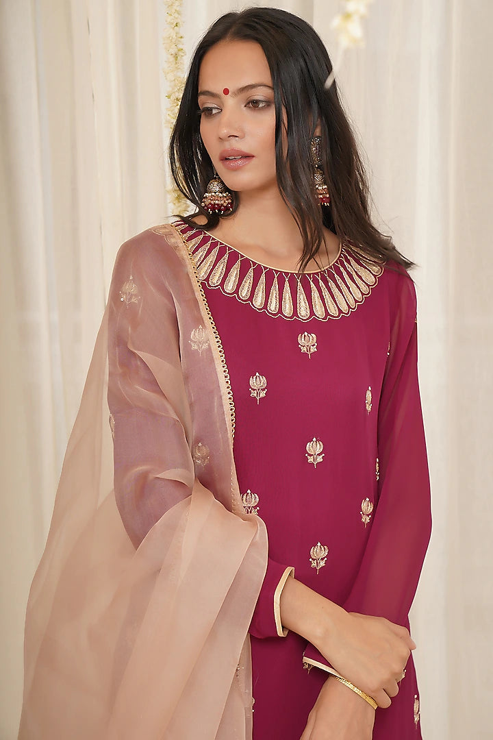 Wine Embroidered Gharara Set Indian Clothing in Denver, CO, Aurora, CO, Boulder, CO, Fort Collins, CO, Colorado Springs, CO, Parker, CO, Highlands Ranch, CO, Cherry Creek, CO, Centennial, CO, and Longmont, CO. NATIONWIDE SHIPPING USA- India Fashion X