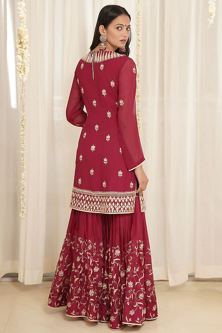 Wine Embroidered Gharara Set Indian Clothing in Denver, CO, Aurora, CO, Boulder, CO, Fort Collins, CO, Colorado Springs, CO, Parker, CO, Highlands Ranch, CO, Cherry Creek, CO, Centennial, CO, and Longmont, CO. NATIONWIDE SHIPPING USA- India Fashion X