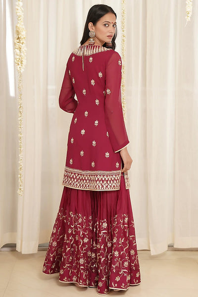 Wine Embroidered Gharara Set Indian Clothing in Denver, CO, Aurora, CO, Boulder, CO, Fort Collins, CO, Colorado Springs, CO, Parker, CO, Highlands Ranch, CO, Cherry Creek, CO, Centennial, CO, and Longmont, CO. NATIONWIDE SHIPPING USA- India Fashion X