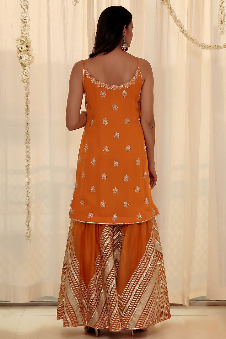 Orange Embroidered Sharara Set Indian Clothing in Denver, CO, Aurora, CO, Boulder, CO, Fort Collins, CO, Colorado Springs, CO, Parker, CO, Highlands Ranch, CO, Cherry Creek, CO, Centennial, CO, and Longmont, CO. NATIONWIDE SHIPPING USA- India Fashion X