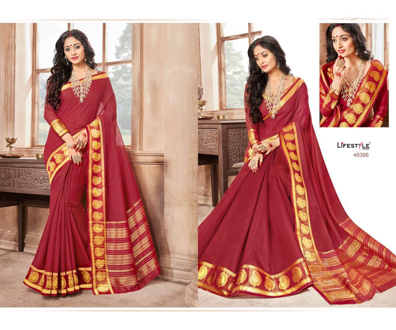 Saree in Red and Gold - Indian Clothing in Denver, CO, Aurora, CO, Boulder, CO, Fort Collins, CO, Colorado Springs, CO, Parker, CO, Highlands Ranch, CO, Cherry Creek, CO, Centennial, CO, and Longmont, CO. Nationwide shipping USA - India Fashion X