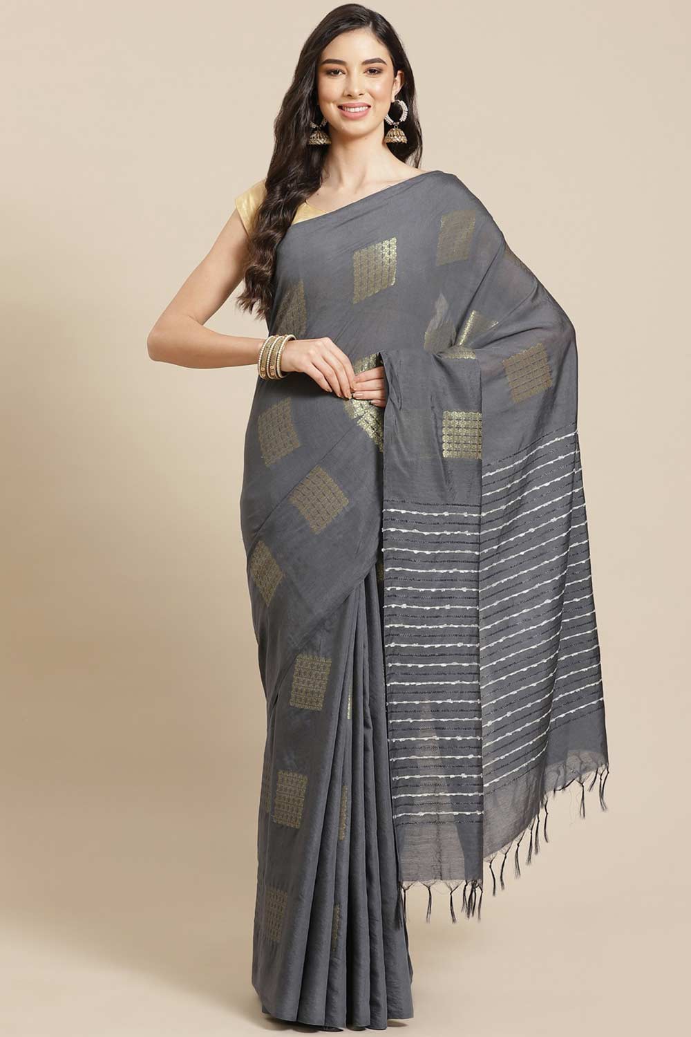 Gray Semi Silk Saree - Indian Clothing in Denver, CO, Aurora, CO, Boulder, CO, Fort Collins, CO, Colorado Springs, CO, Parker, CO, Highlands Ranch, CO, Cherry Creek, CO, Centennial, CO, and Longmont, CO. Nationwide shipping USA - India Fashion X