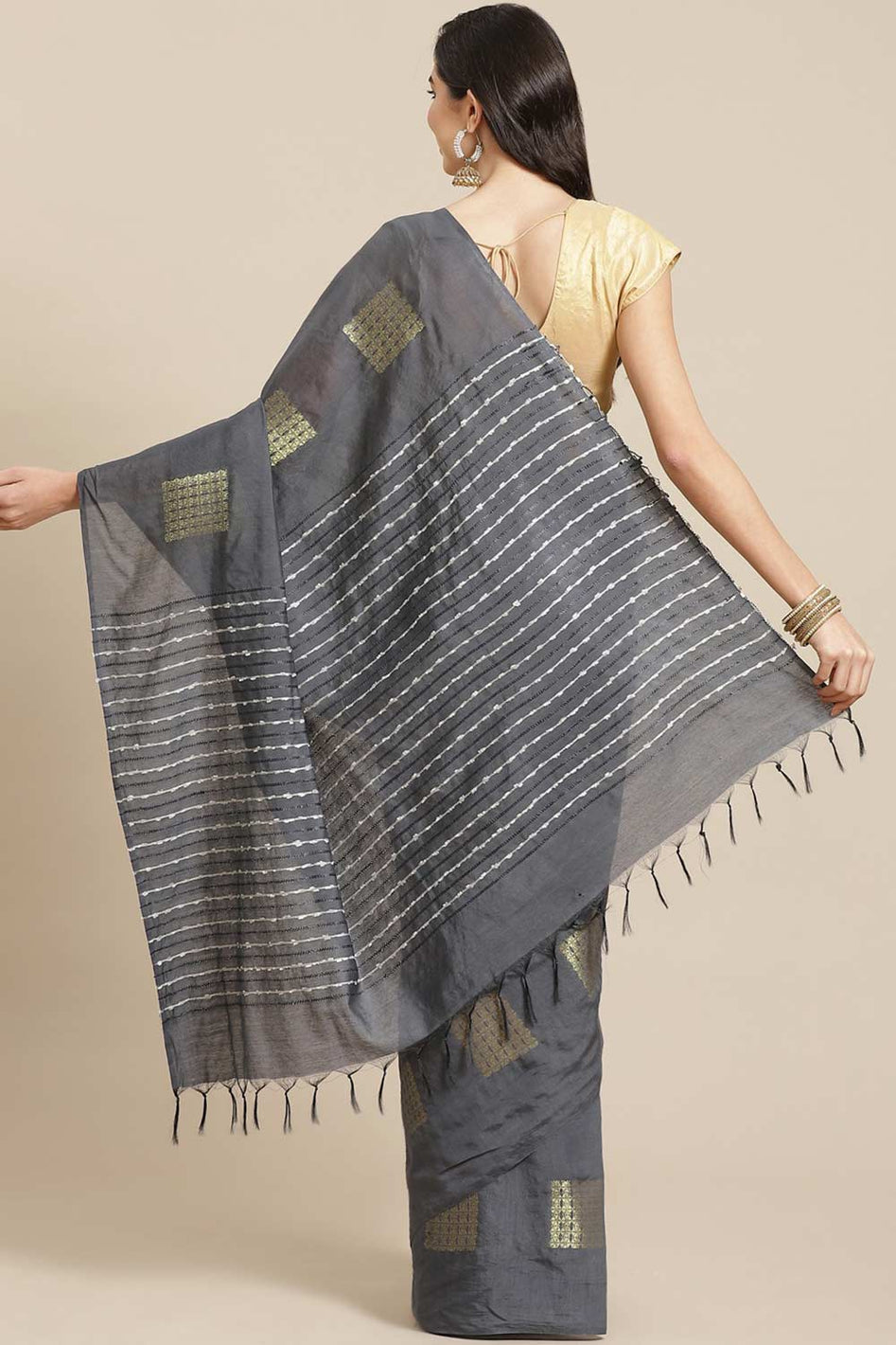 Gray Semi Silk Saree - Indian Clothing in Denver, CO, Aurora, CO, Boulder, CO, Fort Collins, CO, Colorado Springs, CO, Parker, CO, Highlands Ranch, CO, Cherry Creek, CO, Centennial, CO, and Longmont, CO. Nationwide shipping USA - India Fashion X