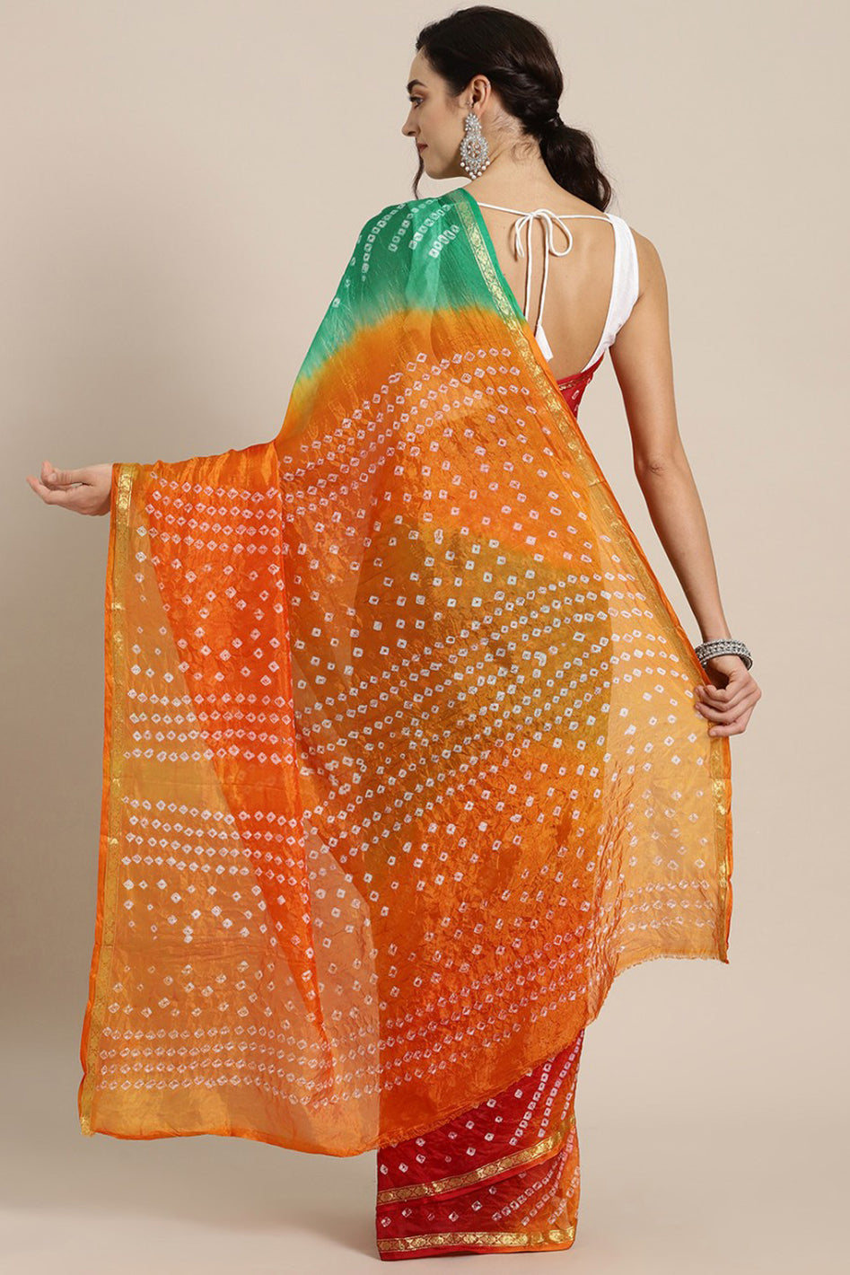 Orange Tie Dye Bandhani Saree - Indian Clothing in Denver, CO, Aurora, CO, Boulder, CO, Fort Collins, CO, Colorado Springs, CO, Parker, CO, Highlands Ranch, CO, Cherry Creek, CO, Centennial, CO, and Longmont, CO. Nationwide shipping USA - India Fashion X