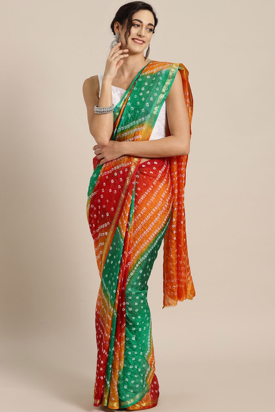 Orange Tie Dye Bandhani Saree - Indian Clothing in Denver, CO, Aurora, CO, Boulder, CO, Fort Collins, CO, Colorado Springs, CO, Parker, CO, Highlands Ranch, CO, Cherry Creek, CO, Centennial, CO, and Longmont, CO. Nationwide shipping USA - India Fashion X
