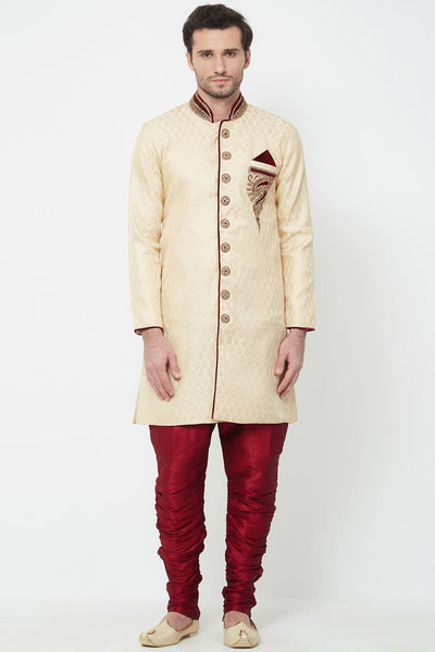Cream Sherwani Set Indian Clothing in Denver, CO, Aurora, CO, Boulder, CO, Fort Collins, CO, Colorado Springs, CO, Parker, CO, Highlands Ranch, CO, Cherry Creek, CO, Centennial, CO, and Longmont, CO. NATIONWIDE SHIPPING USA- India Fashion X