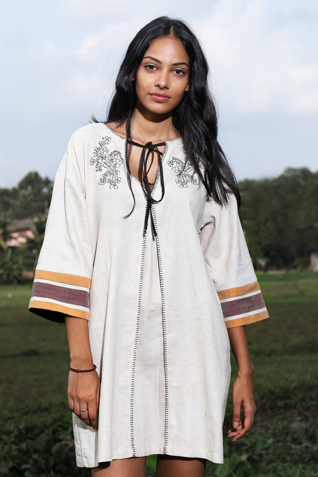 Linen Kurta Mini Dress - Indian Clothing in Denver, CO, Aurora, CO, Boulder, CO, Fort Collins, CO, Colorado Springs, CO, Parker, CO, Highlands Ranch, CO, Cherry Creek, CO, Centennial, CO, and Longmont, CO. Nationwide shipping USA - India Fashion X