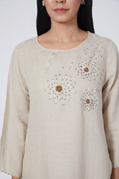 Biege Hand Embroidered Tunic - Indian Clothing in Denver, CO, Aurora, CO, Boulder, CO, Fort Collins, CO, Colorado Springs, CO, Parker, CO, Highlands Ranch, CO, Cherry Creek, CO, Centennial, CO, and Longmont, CO. Nationwide shipping USA - India Fashion X