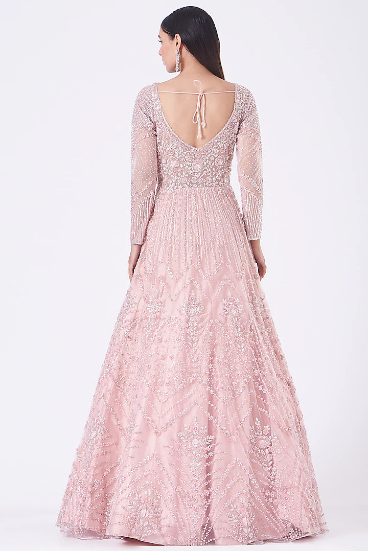 Pastel Pink Gown with Dupatta- Indian Clothing in Denver, Co and Aurora, CO- India Fashion x 4XL
