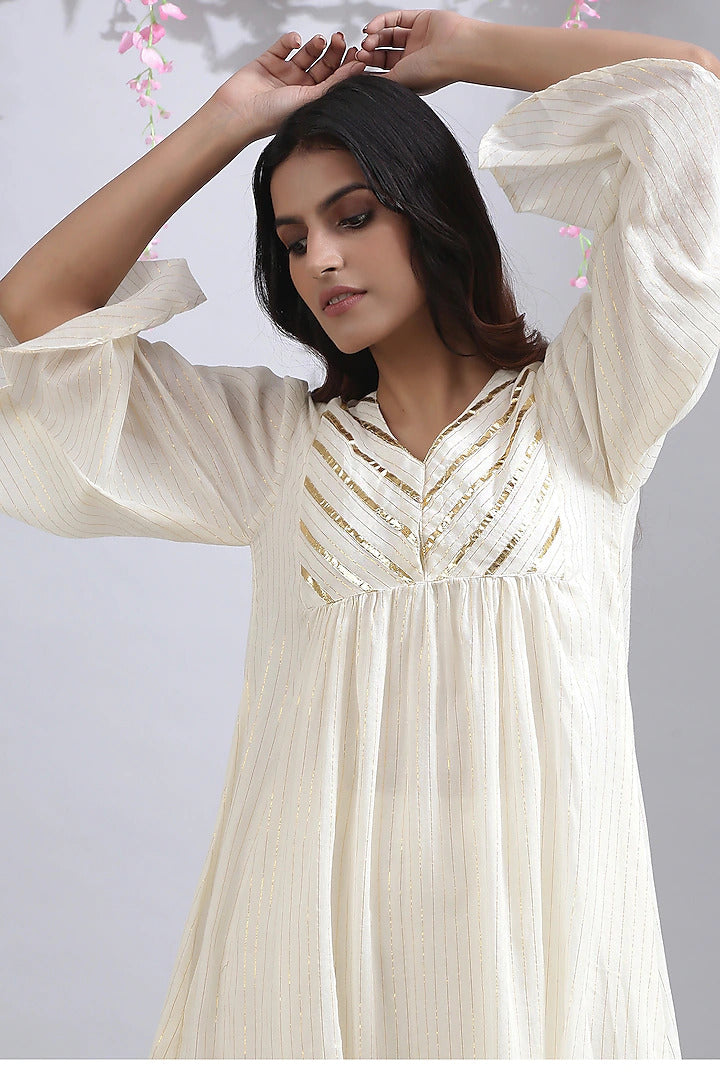 Ivory Asymmetrical Tunic- Indian Clothing in Denver, Co and Aurora, CO- India Fashion x XXL / Yes ($80.00)