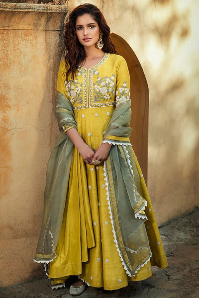 Yellow Embroidered Anarkali Set - Indian Clothing in Denver, CO, Aurora, CO, Boulder, CO, Fort Collins, CO, Colorado Springs, CO, Parker, CO, Highlands Ranch, CO, Cherry Creek, CO, Centennial, CO, and Longmont, CO. Nationwide shipping USA - India Fashion X