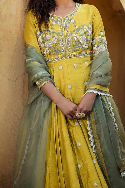 Yellow Embroidered Anarkali Set - Indian Clothing in Denver, CO, Aurora, CO, Boulder, CO, Fort Collins, CO, Colorado Springs, CO, Parker, CO, Highlands Ranch, CO, Cherry Creek, CO, Centennial, CO, and Longmont, CO. Nationwide shipping USA - India Fashion X