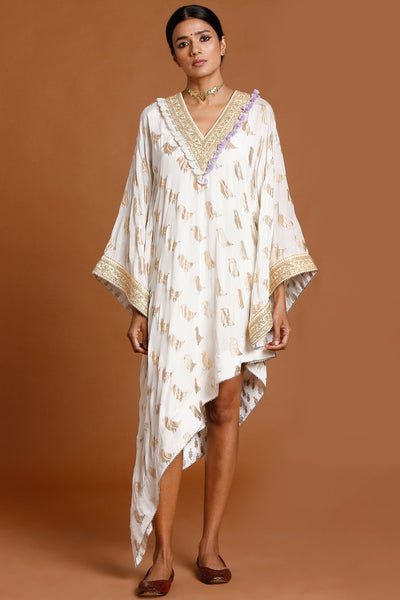 Ivory Crepe Kaftan - Indian Clothing in Denver, CO, Aurora, CO, Boulder, CO, Fort Collins, CO, Colorado Springs, CO, Parker, CO, Highlands Ranch, CO, Cherry Creek, CO, Centennial, CO, and Longmont, CO. Nationwide shipping USA - India Fashion X