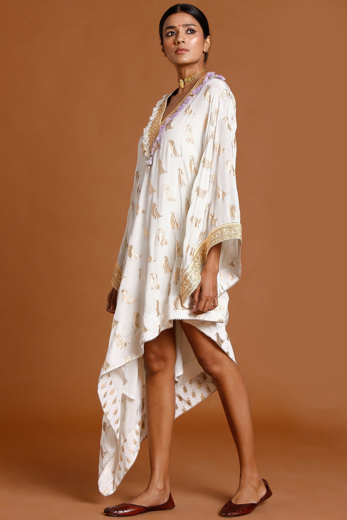 Ivory Crepe Kaftan - Indian Clothing in Denver, CO, Aurora, CO, Boulder, CO, Fort Collins, CO, Colorado Springs, CO, Parker, CO, Highlands Ranch, CO, Cherry Creek, CO, Centennial, CO, and Longmont, CO. Nationwide shipping USA - India Fashion X