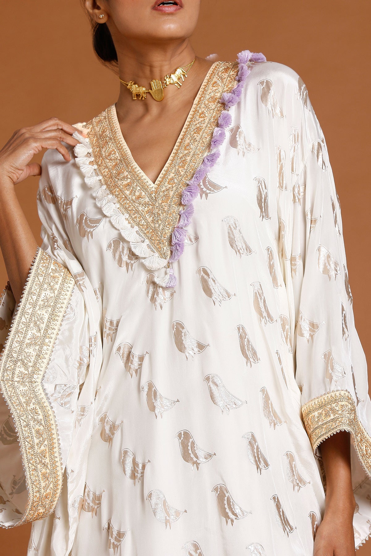 Ivory Crepe Kaftan - Indian Clothing in Denver, CO, Aurora, CO, Boulder, CO, Fort Collins, CO, Colorado Springs, CO, Parker, CO, Highlands Ranch, CO, Cherry Creek, CO, Centennial, CO, and Longmont, CO. Nationwide shipping USA - India Fashion X